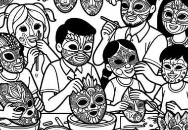 Kinder Basteln Masken für Karnevalsfest – Ausmalbild Südamerika Kostenlos