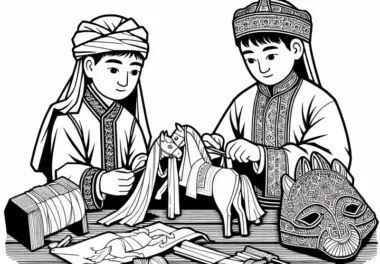 Kinder-Basteln: Pferde aus Stoff und Holz – Malvorlage Mongolen kostenlos herunterladen