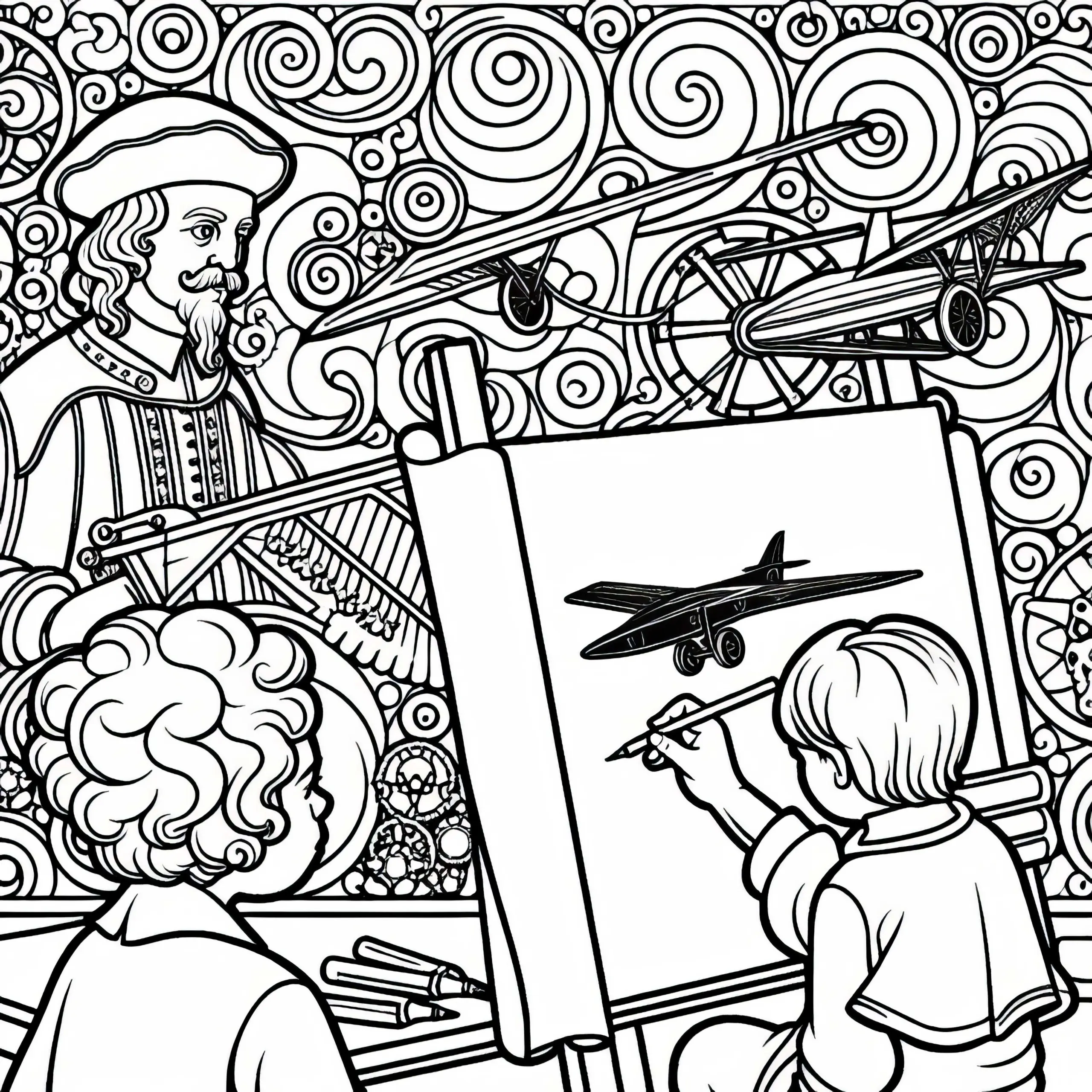 Kinder bei Leonardo da Vinci Ausmalbild Renaissance gratis