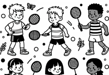 Kinder beim Badminton – Ausmalbild kostenlos