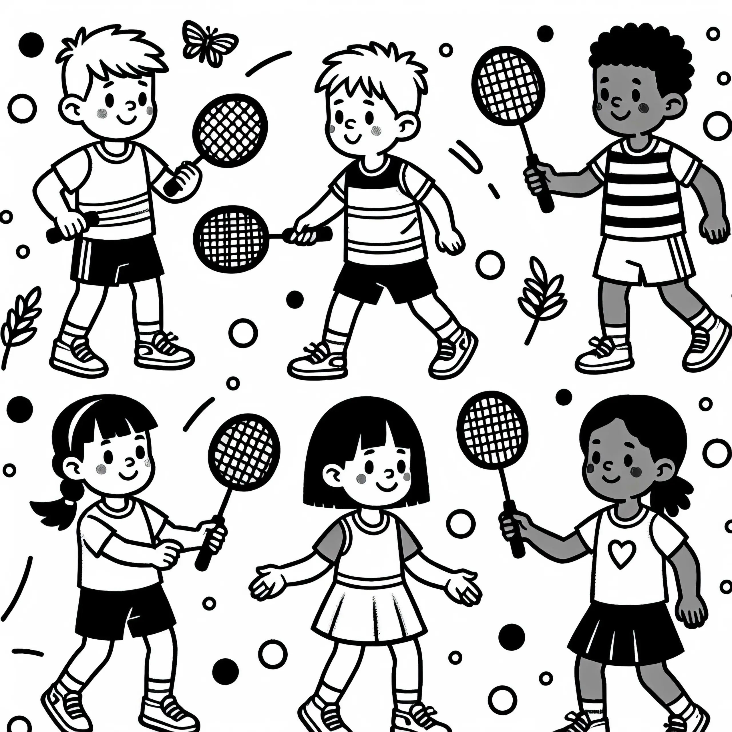 Kinder beim Badminton – Ausmalbild kostenlos