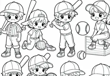 Kinder beim Baseball – Malvorlage Kostenlos