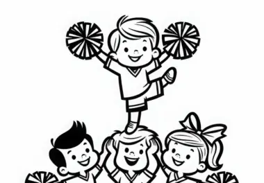 Kinder beim Cheerleading – Malvorlage einfach und kostenlos