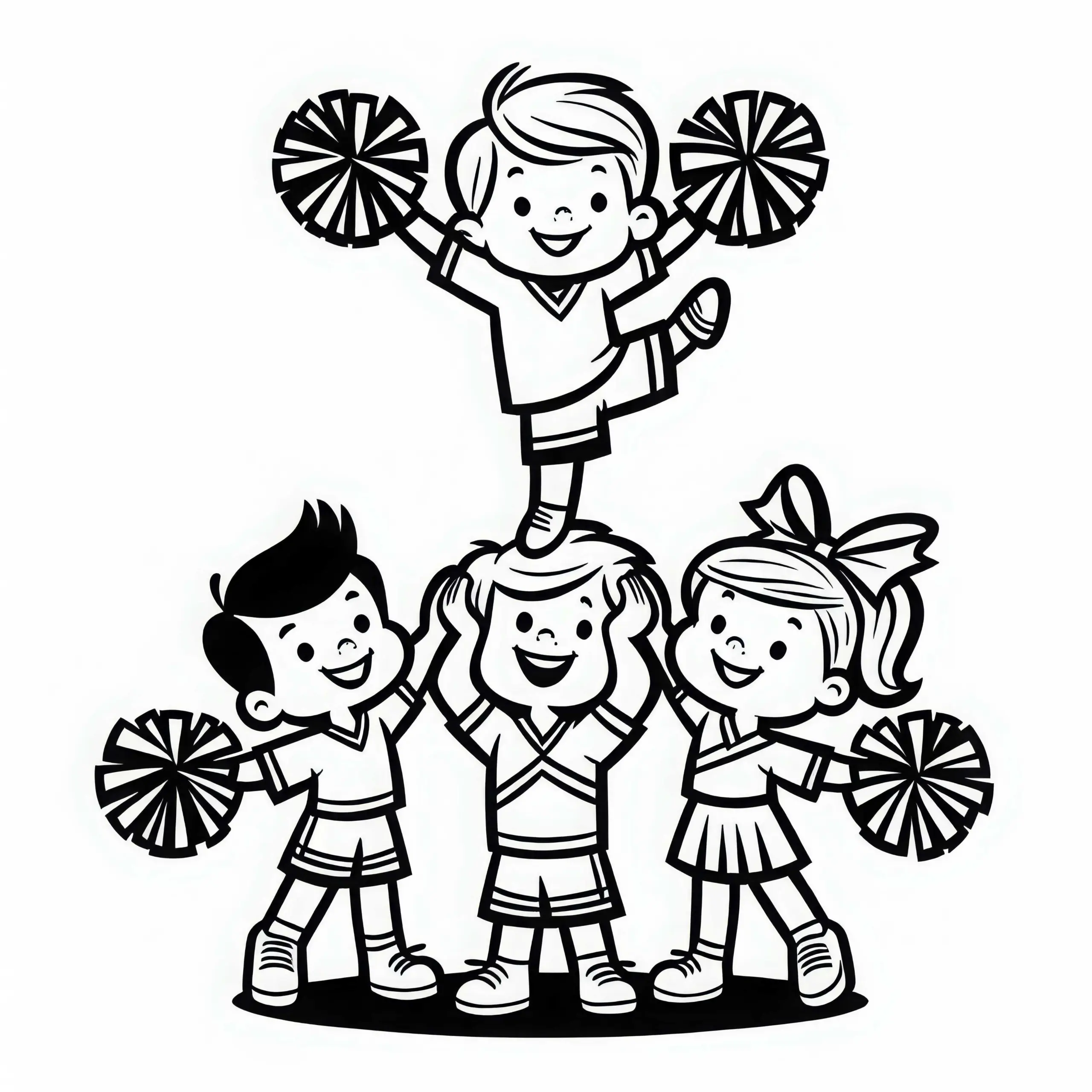 Kinder beim Cheerleading – Malvorlage einfach und kostenlos (Ausmalbild)