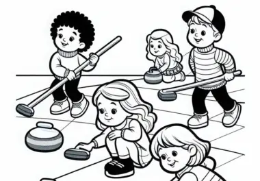 Kinder beim Curling Ausmalbild kostenlos herunterladen