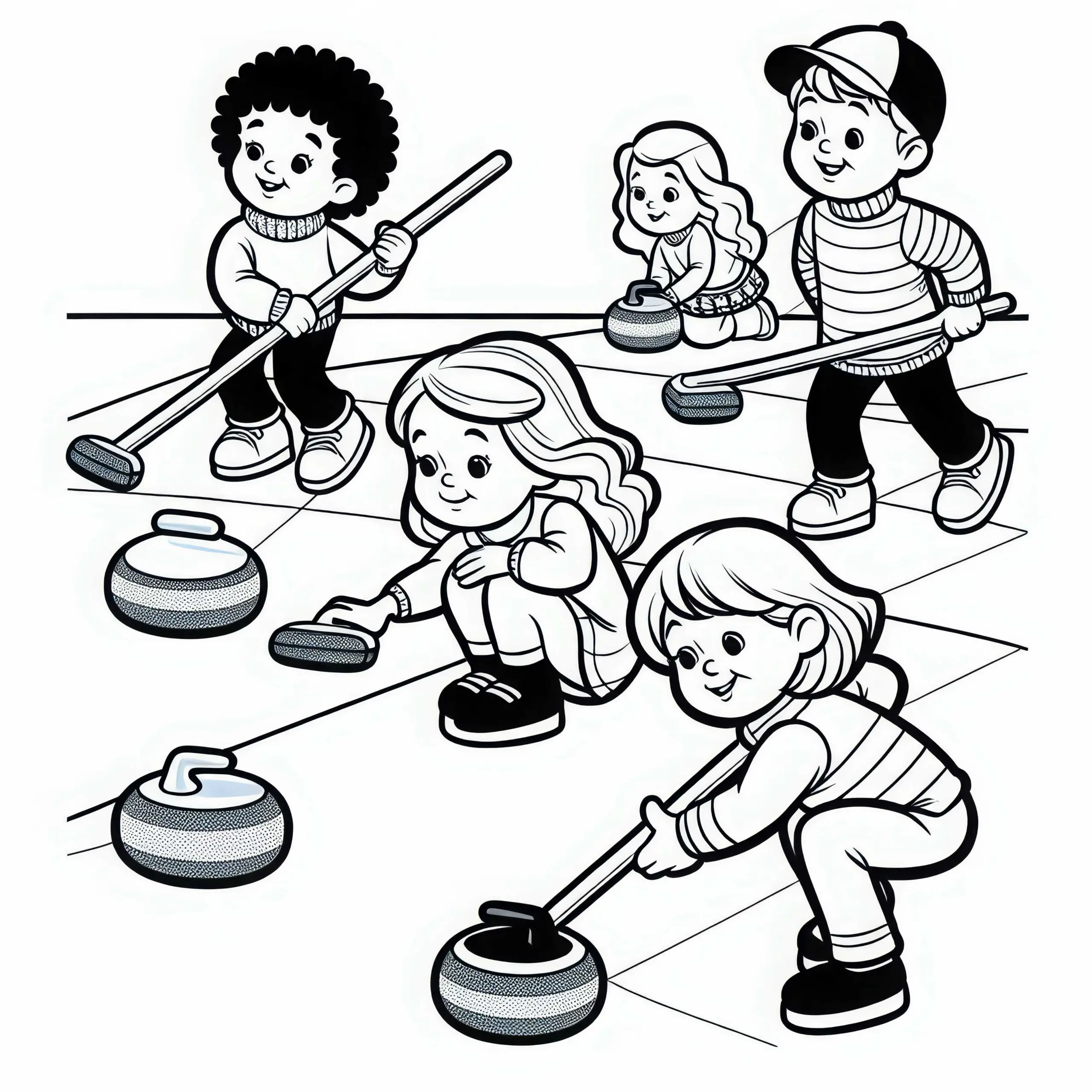 Kinder beim Curling Ausmalbild kostenlos herunterladen