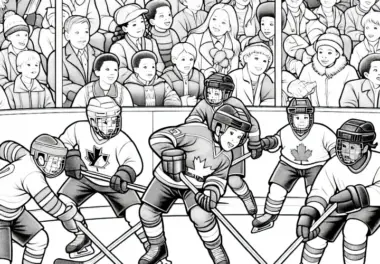 Kinder beim Eishockey – Ausmalbild in detailreicher Qualität kostenlos