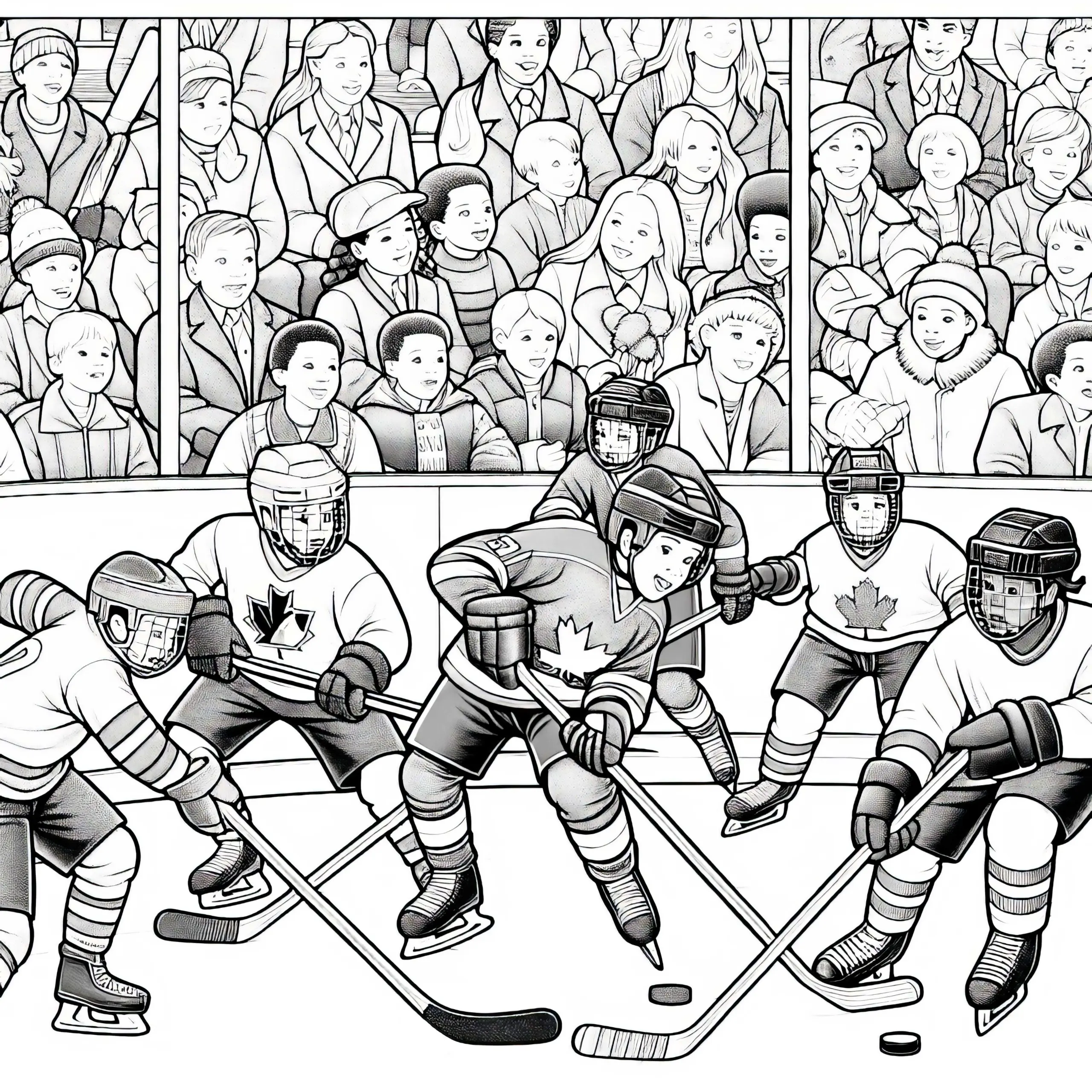 Kinder beim Eishockey – Ausmalbild in detailreicher Qualität kostenlos