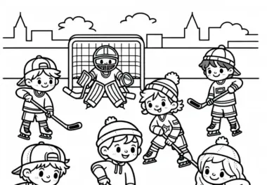 Kinder beim Eishockey Ausmalbild kostenlos herunterladen