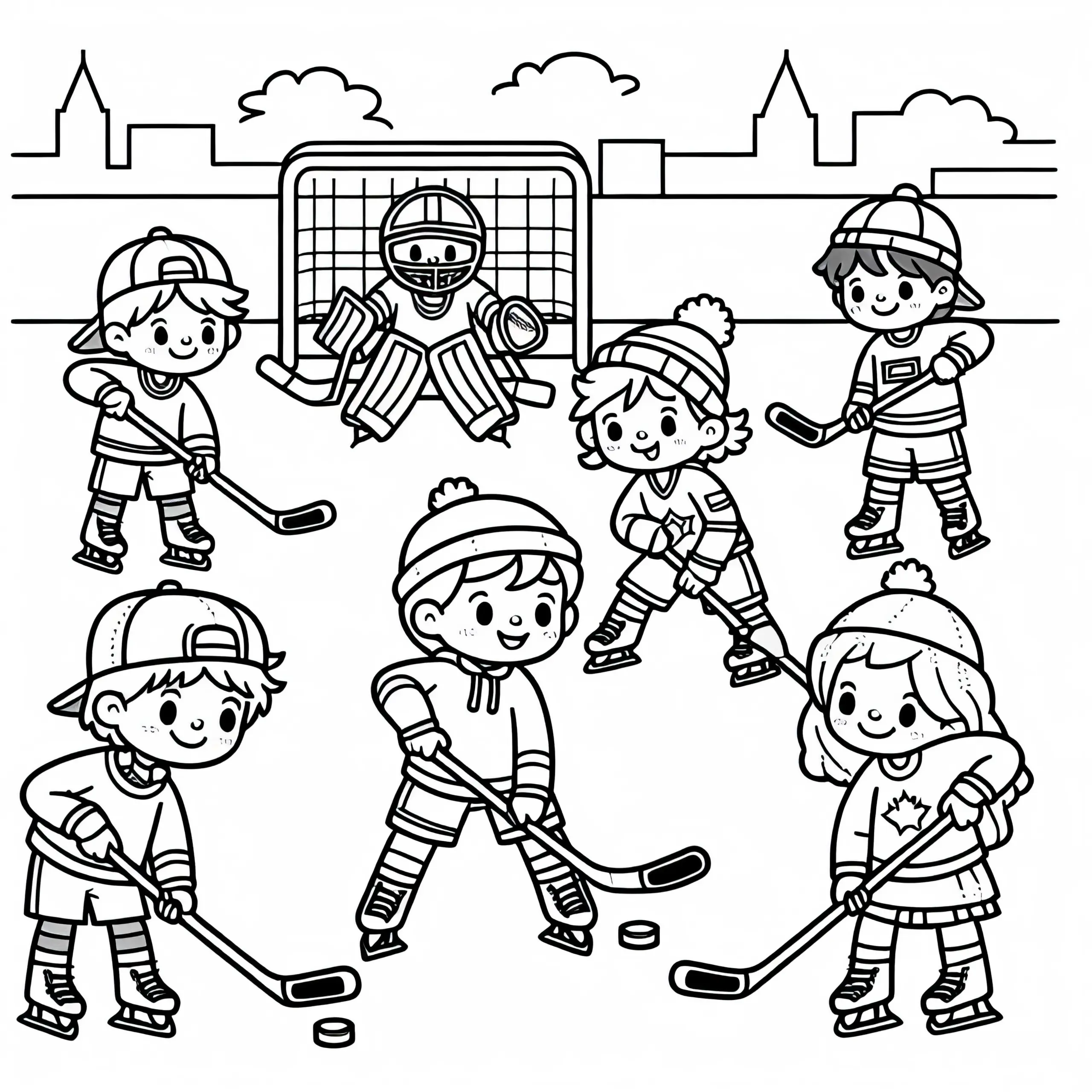 Kinder beim Eishockey Ausmalbild kostenlos herunterladen