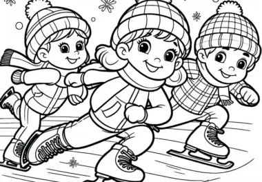Kinder beim Eisschnelllauf – Ausmalbild Kostenlos