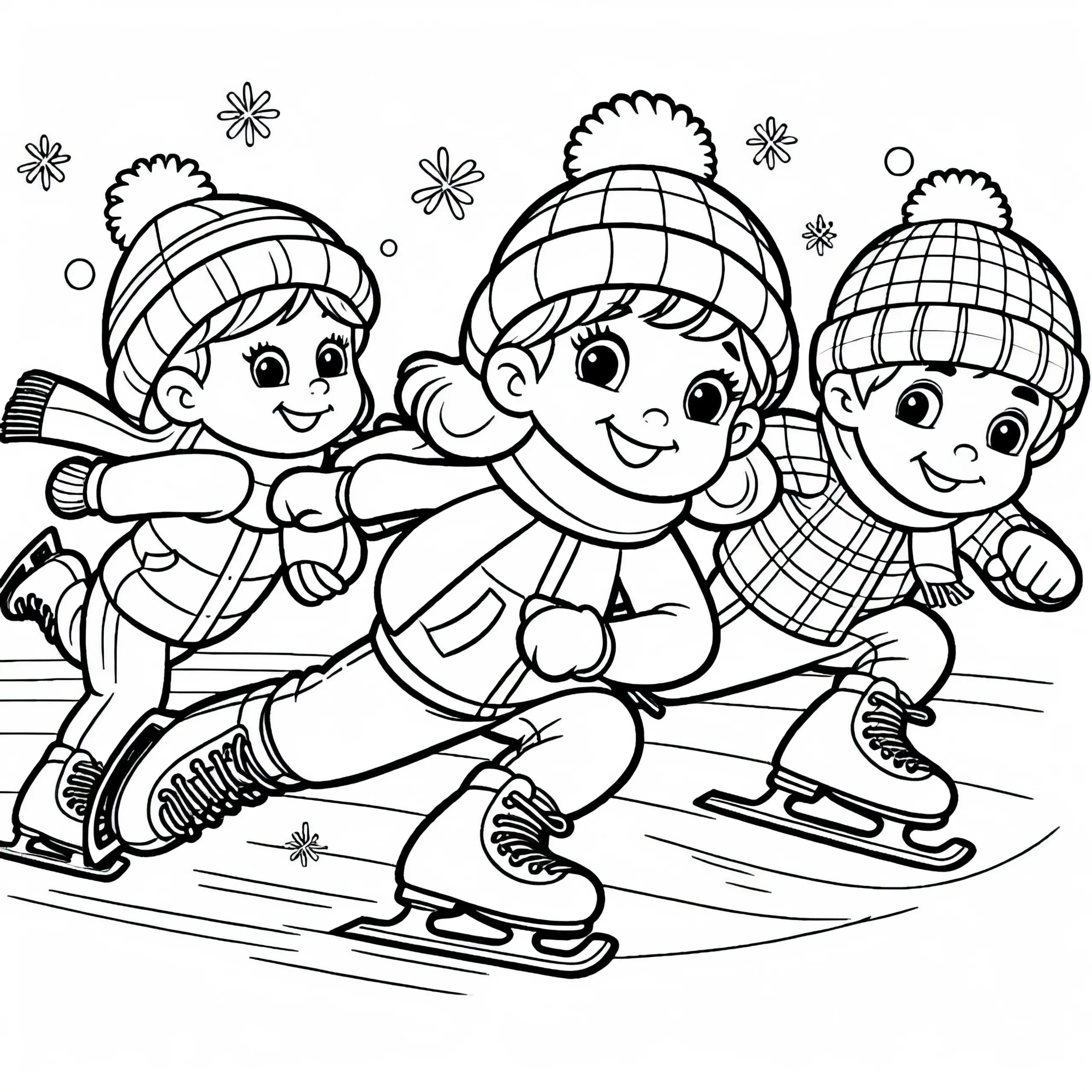 Kinder beim Eisschnelllauf – Ausmalbild Kostenlos