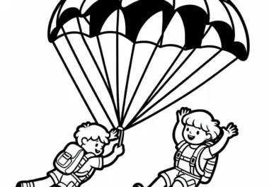 Kinder beim Fallschirmspringen – Ausmalbild kostenlos