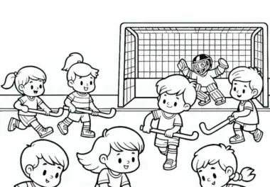 Kinder beim Feldhockey Malvorlage kostenlos