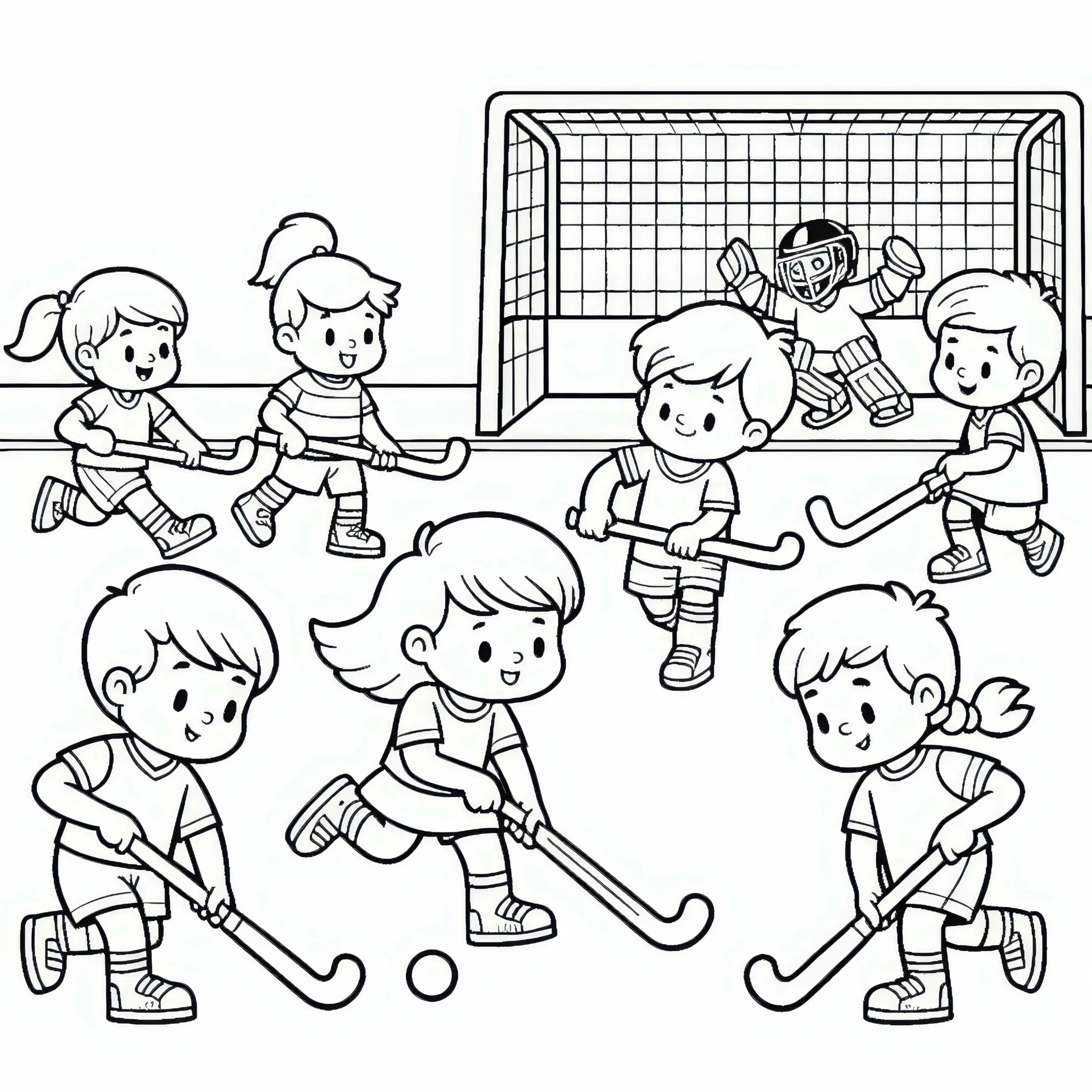 Kinder beim Feldhockey Malvorlage kostenlos (Ausmalbild)