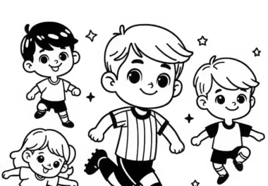 Kinder beim Fußballspiel – Malvorlage Einfach Gratis