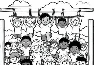 Kinder beim Hindernislauf – Ausmalbild kostenlos
