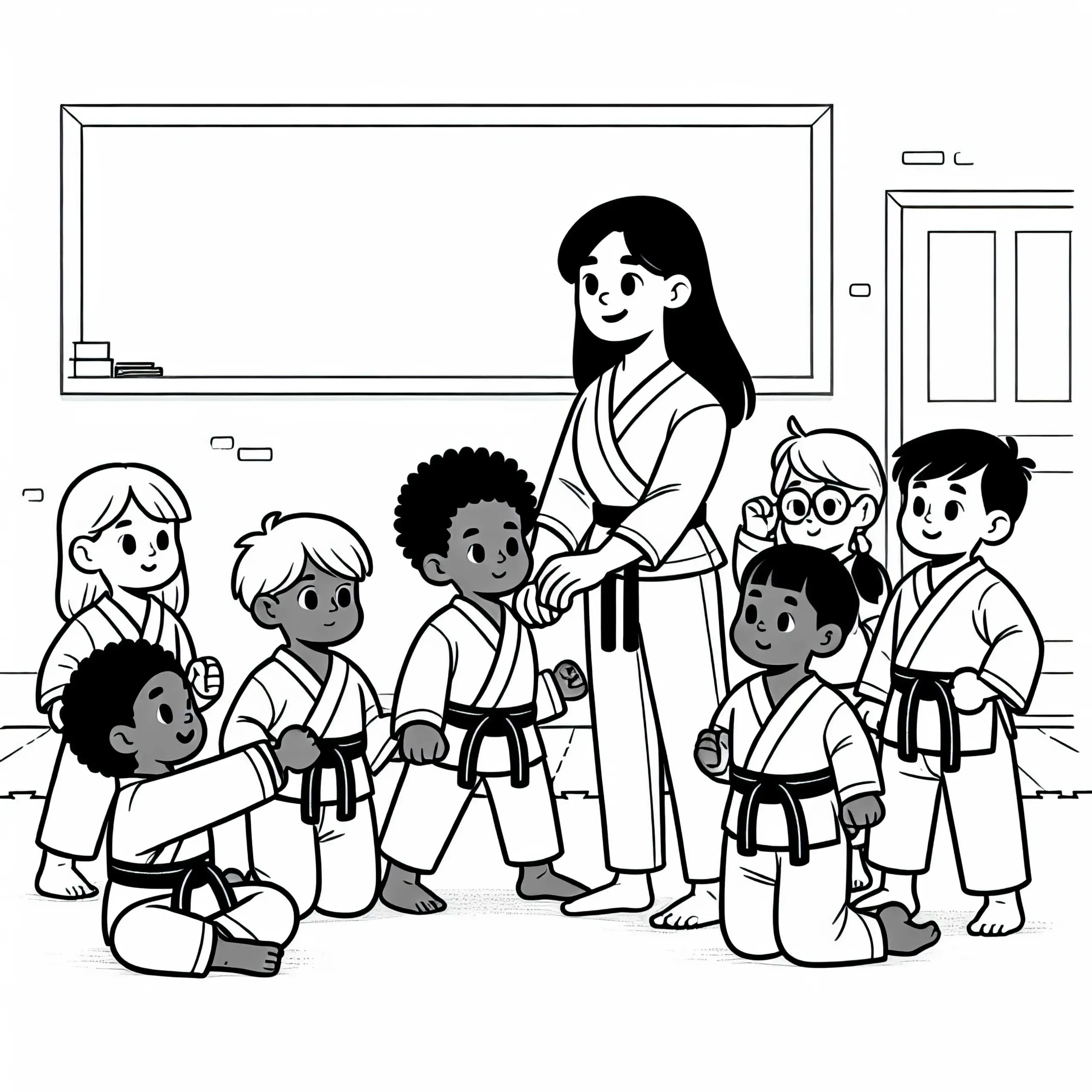 Kinder beim Karatetraining – Ausmalbild gratis