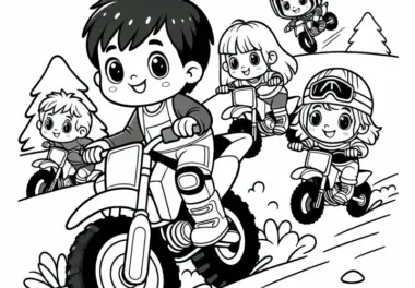 Kinder beim Motorradsport Ausmalbild kostenlos herunterladen