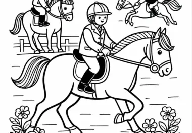 Kinder beim Reiten – Ausmalbild einfach kostenlos