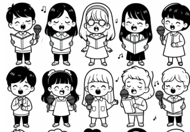 Kinder beim Singen – Ausmalbild gratis