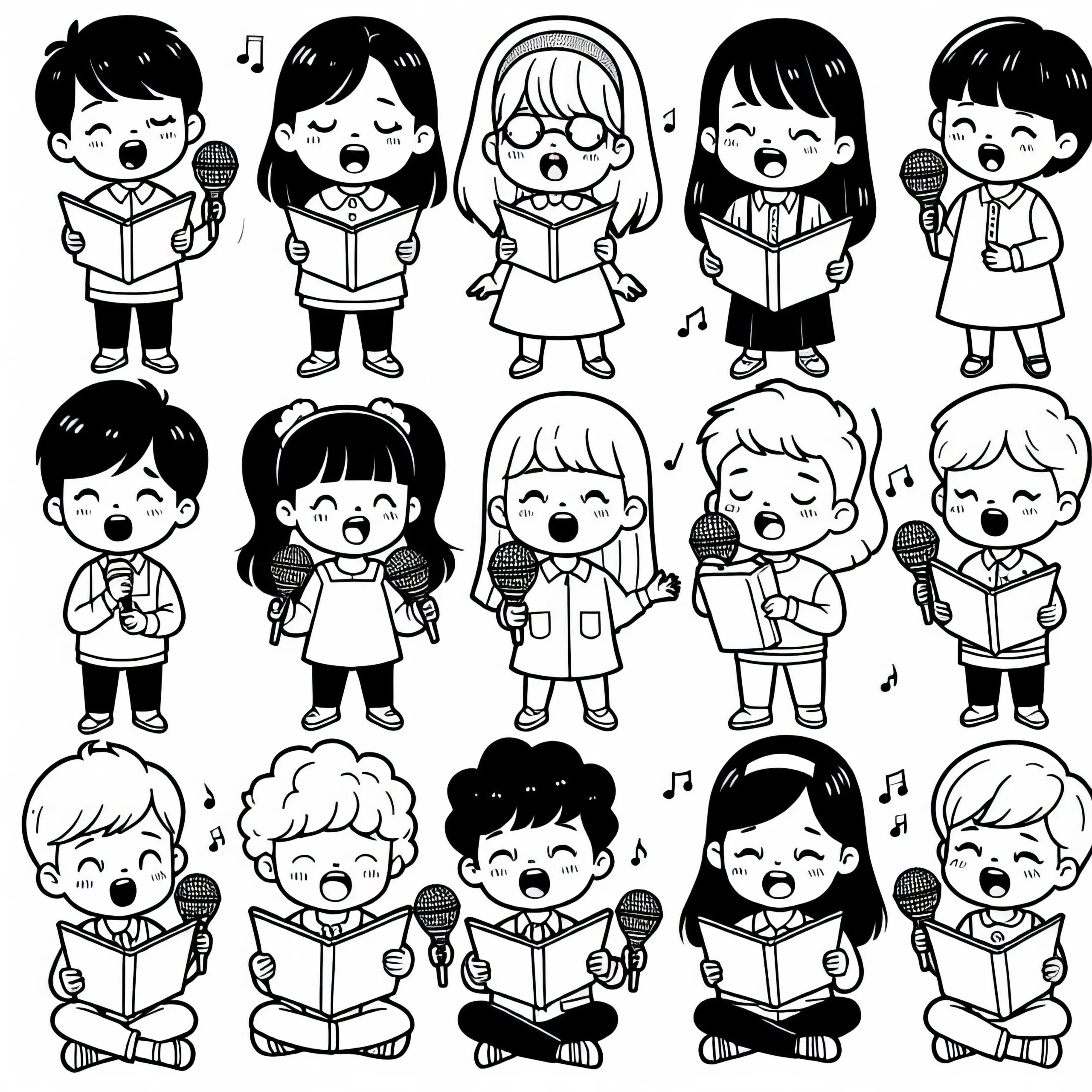 Kinder beim Singen – Ausmalbild gratis
