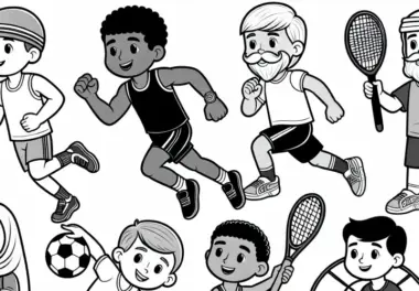 Kinder beim Sport – Malvorlage einfach kostenlos
