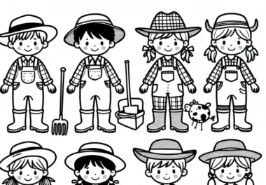 Kinder, die sich als Bauer verkleiden – Ausmalbild zum Download