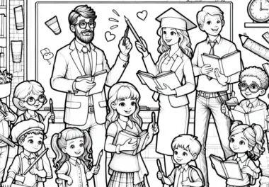 Kinder, die sich als Lehrer verkleiden – Malvorlage kostenlos herunterladen