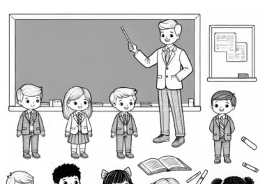 Kinder, die sich als Lehrer verkleiden – Malvorlage einfach und gratis