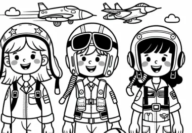 Kinder, die sich als Piloten verkleiden – Ausmalbild einfach kostenlos