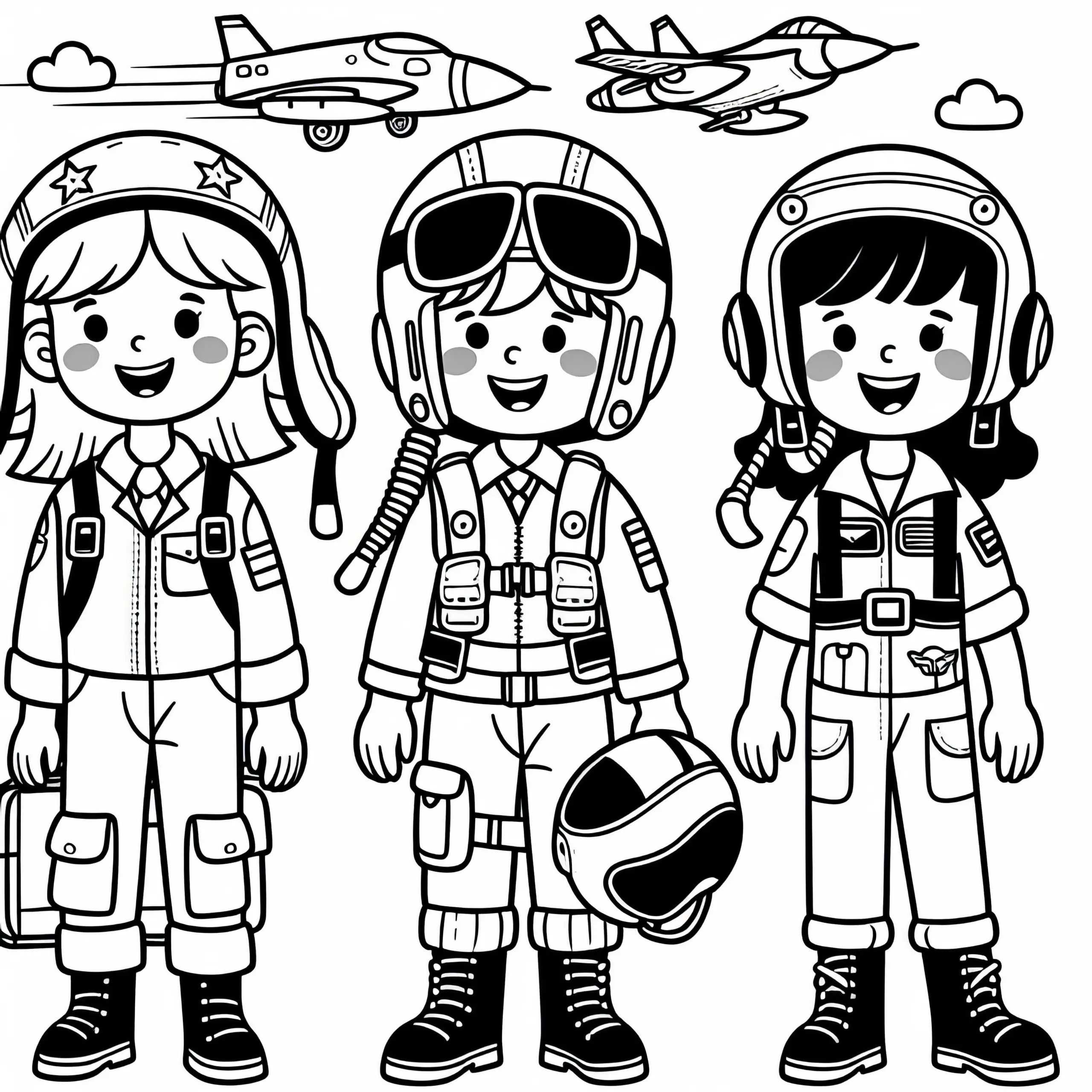 Kinder, die sich als Piloten verkleiden – Ausmalbild einfach kostenlos