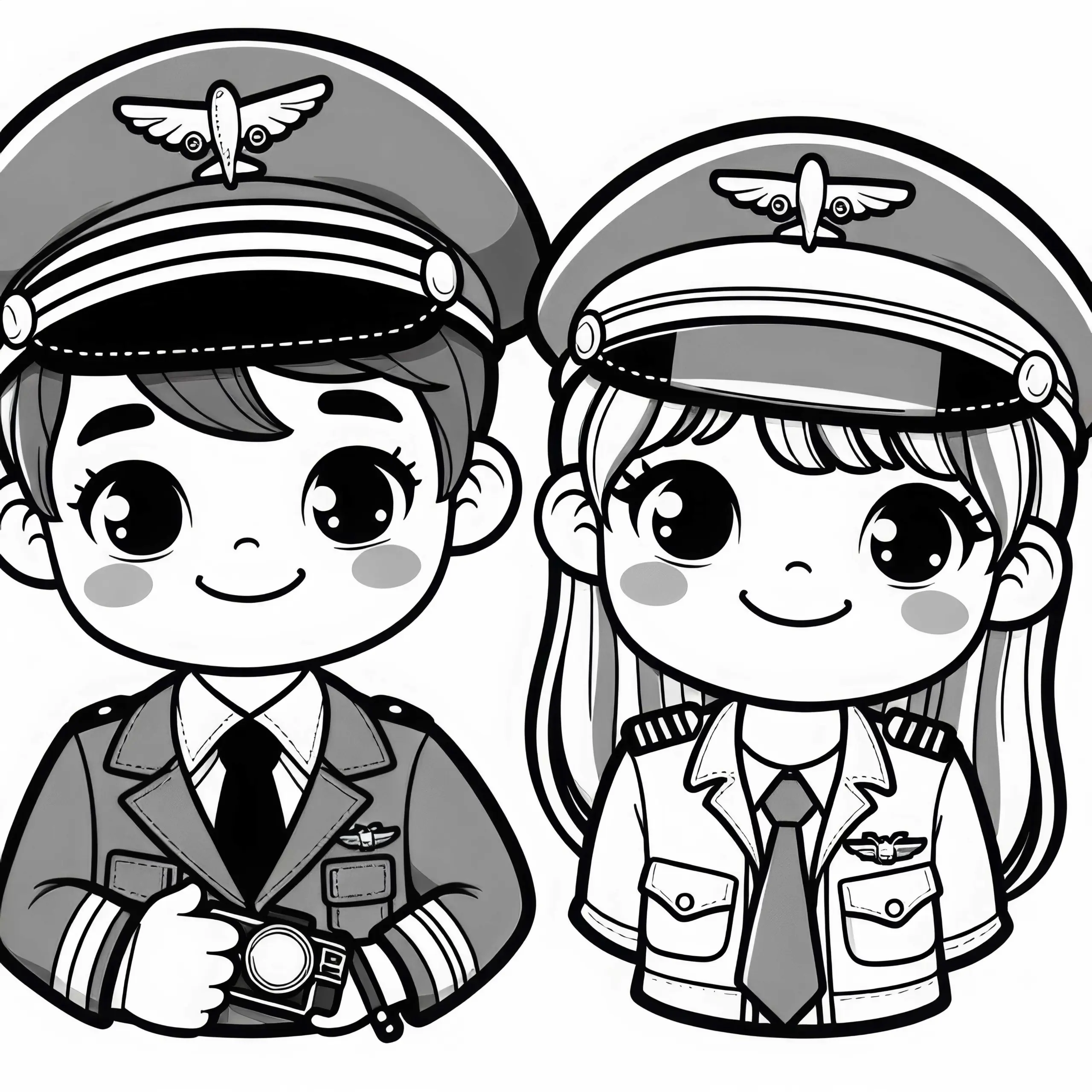 Kinder, die sich als Piloten verkleiden – Malvorlage gratis (Ausmalbild)