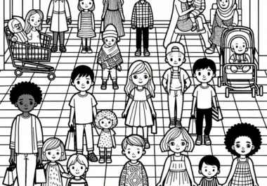 Ausmalbild für Kinder im Einkaufszentrum – Kostenloser Download