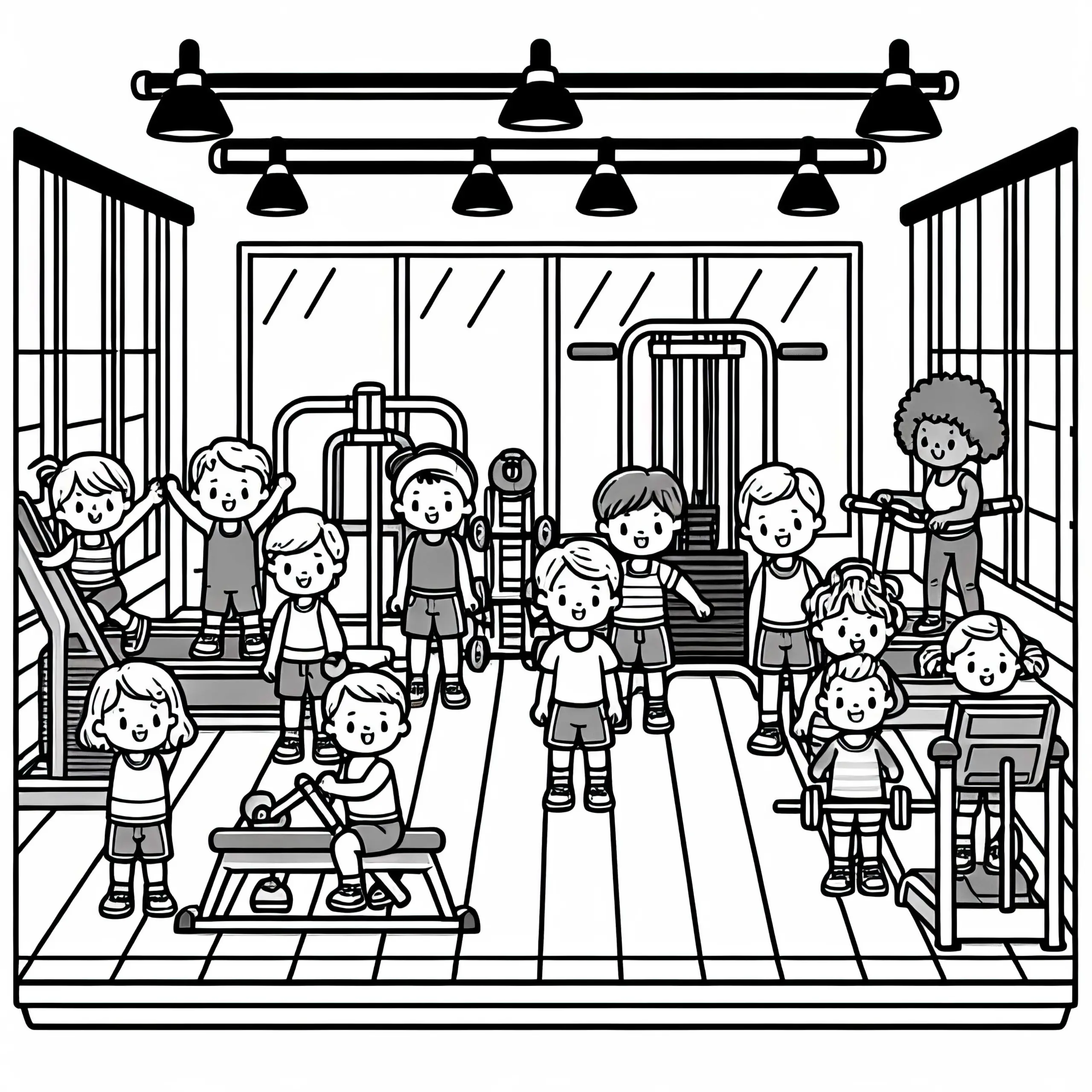 Kinder im Fitnessstudio – Ausmalbild Kostenlos