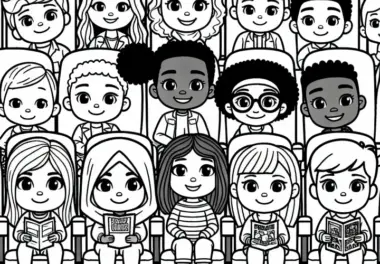 Kinder im Kino – Ausmalbild kostenlos herunterladen