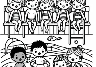 Kinder im Schwimmbad – Malvorlage kostenlos