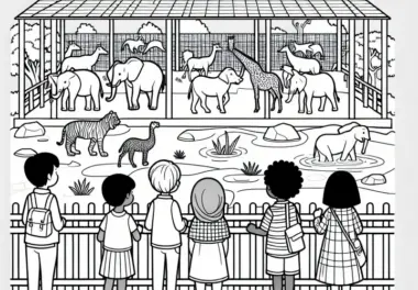 Kinder im Zoo Malvorlage Gratis