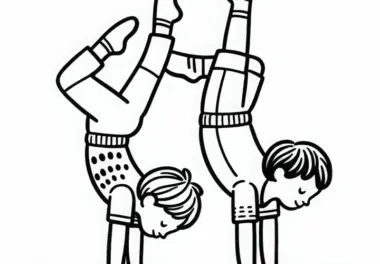 Kinder machen Partnerhandstand – Ausmalbild kostenlos