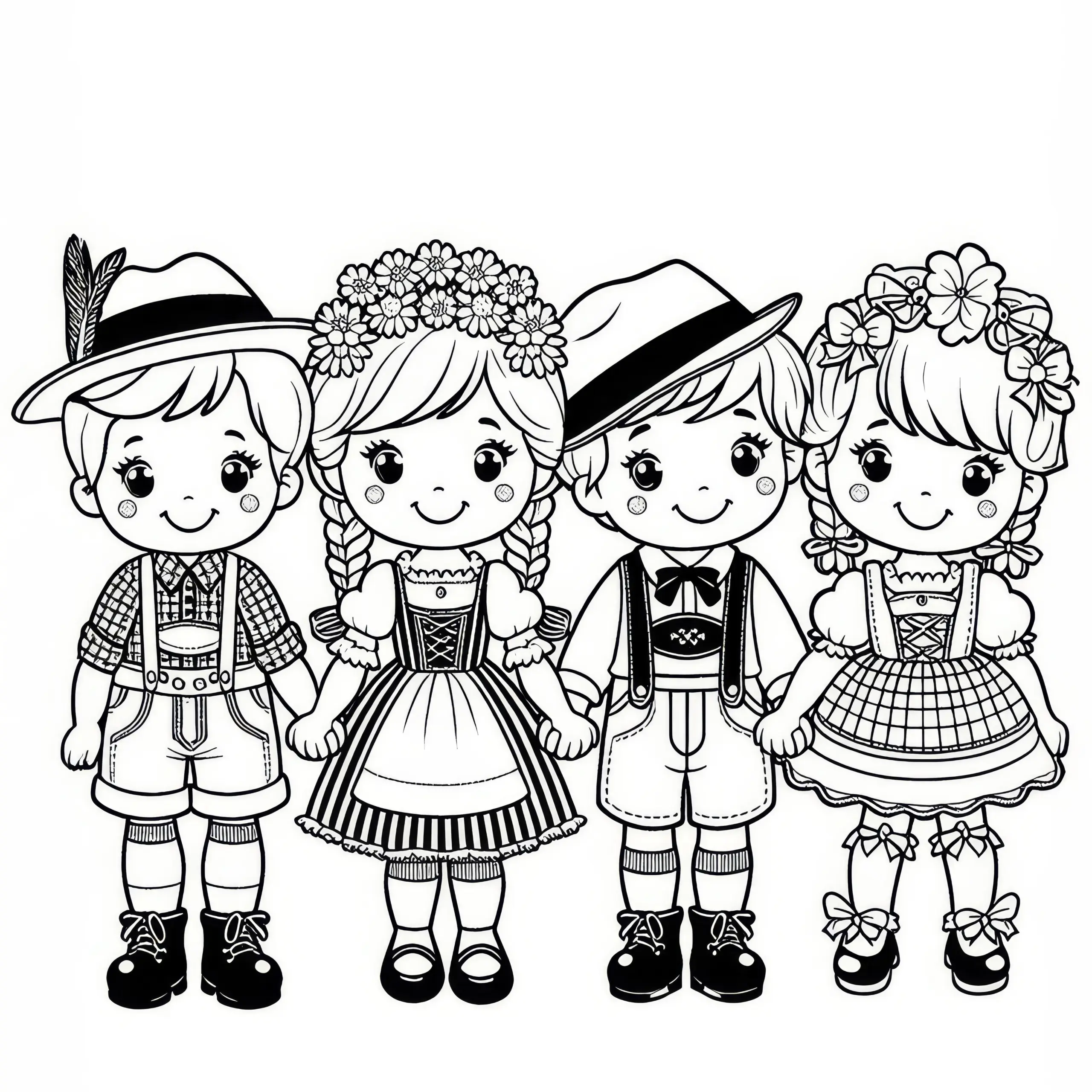 Kinder in Oktoberfest-Tracht als Ausmalbild (Kostenlos)