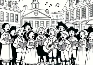 Kinder singen gemeinsam Volkslied auf dem Platz – Malvorlage Französische Revolution gratis
