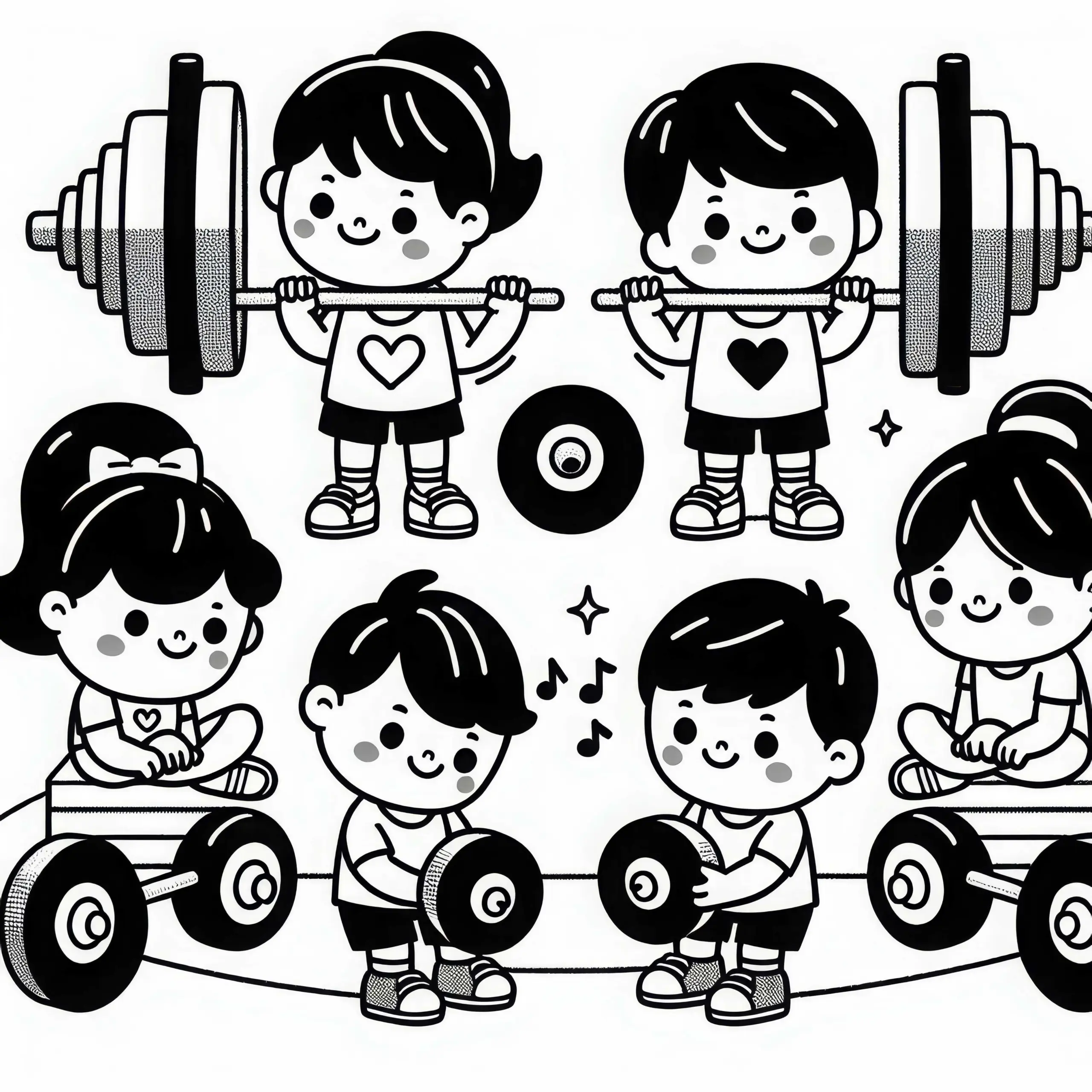 Kinder spielen Bodybuilding Malvorlage kostenlos (Ausmalbild)