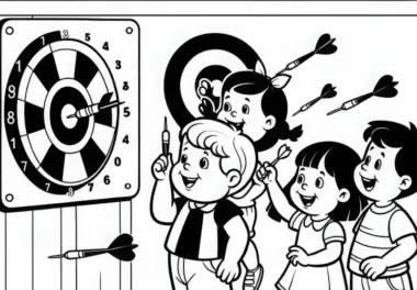 Kinder spielen Darts – Malvorlage kostenlos