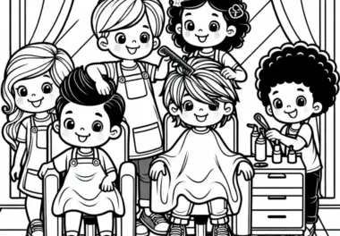 Kinder spielen Friseur Malvorlage gratis