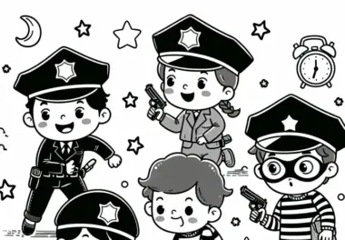 Kinder spielen Gangster Malvorlage kostenlos