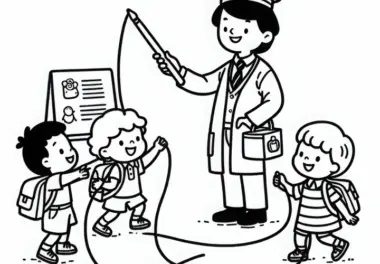Kinder Spielen mit dem Kindergärtner – Ausmalbild Einfach Kostenlos