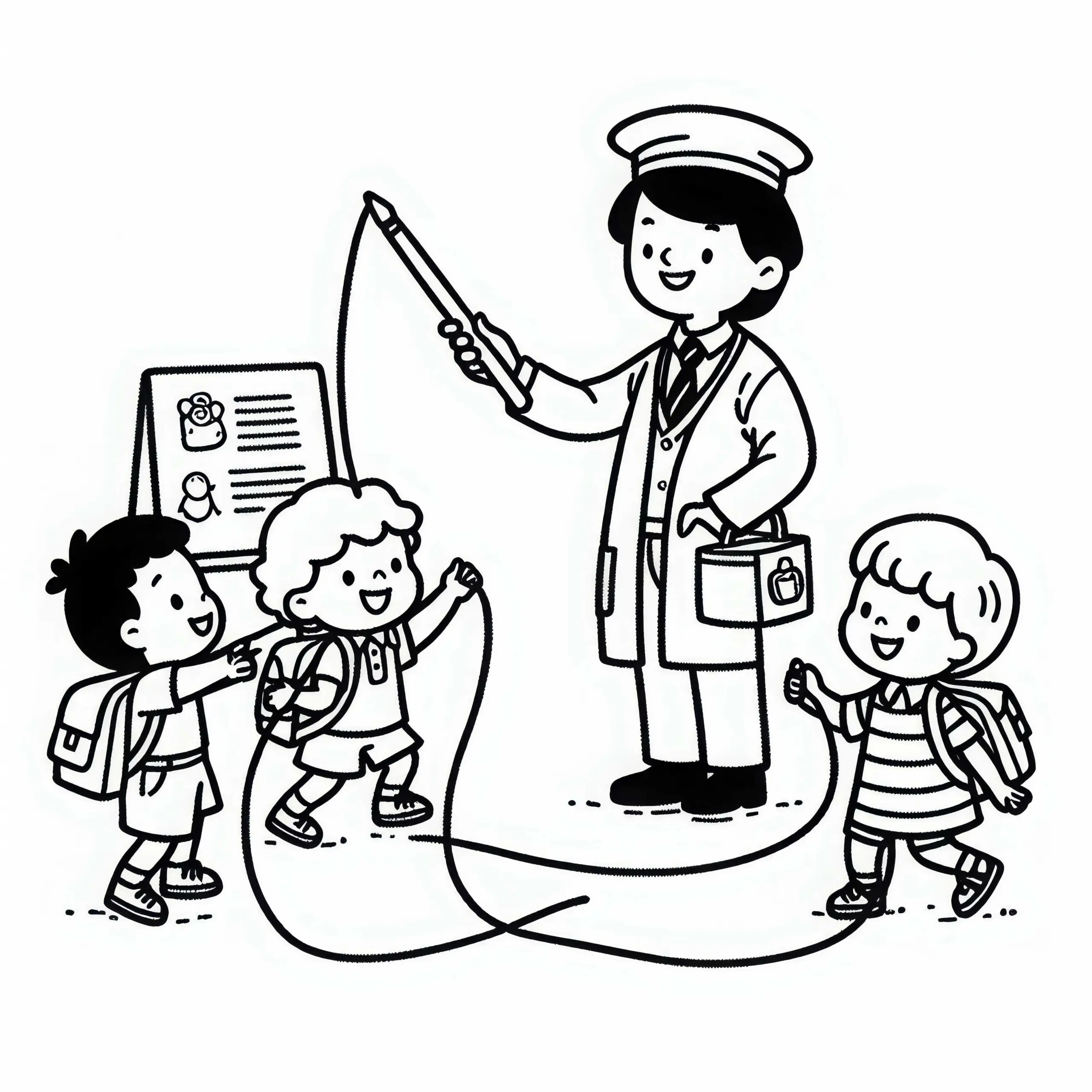 Kinder Spielen mit dem Kindergärtner – Ausmalbild Einfach Kostenlos