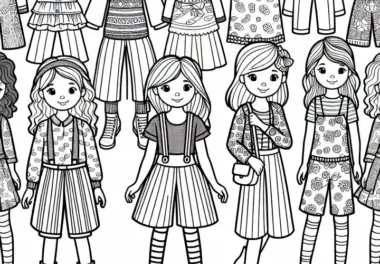 Kinder spielen Modenschau – Ausmalbild Kleidung kostenlos