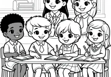 Kinder Spielen Schule – Ausmalbild Gratis
