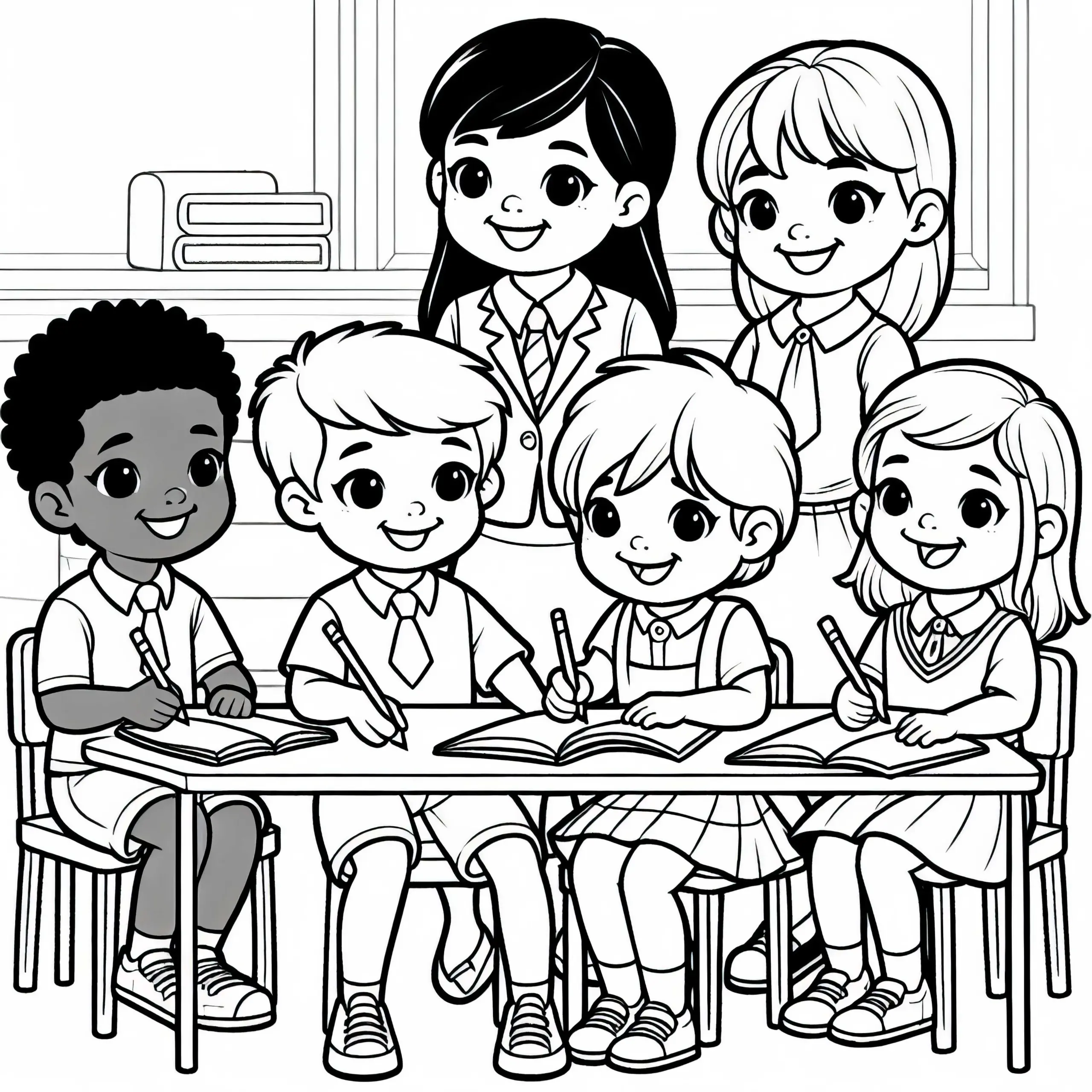Kinder Spielen Schule – Ausmalbild Gratis